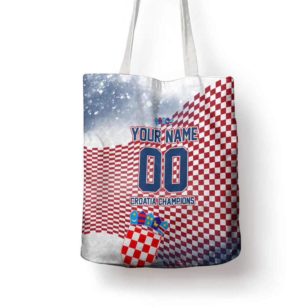 Personalized Croatia Football Eagle Mascot Tote Bag Checkerboard Pattern - Accent Splatters