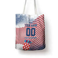 Personalized Croatia Football Eagle Mascot Tote Bag Checkerboard Pattern - Accent Splatters