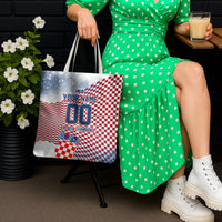 Personalized Croatia Football Eagle Mascot Tote Bag Checkerboard Pattern - Accent Splatters
