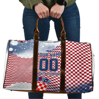 Personalized Croatia Football Eagle Mascot Travel Bag Checkerboard Pattern - Accent Splatters