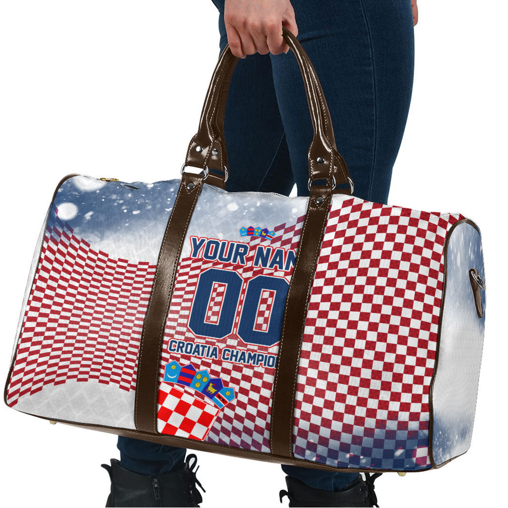 Personalized Croatia Football Eagle Mascot Travel Bag Checkerboard Pattern - Accent Splatters