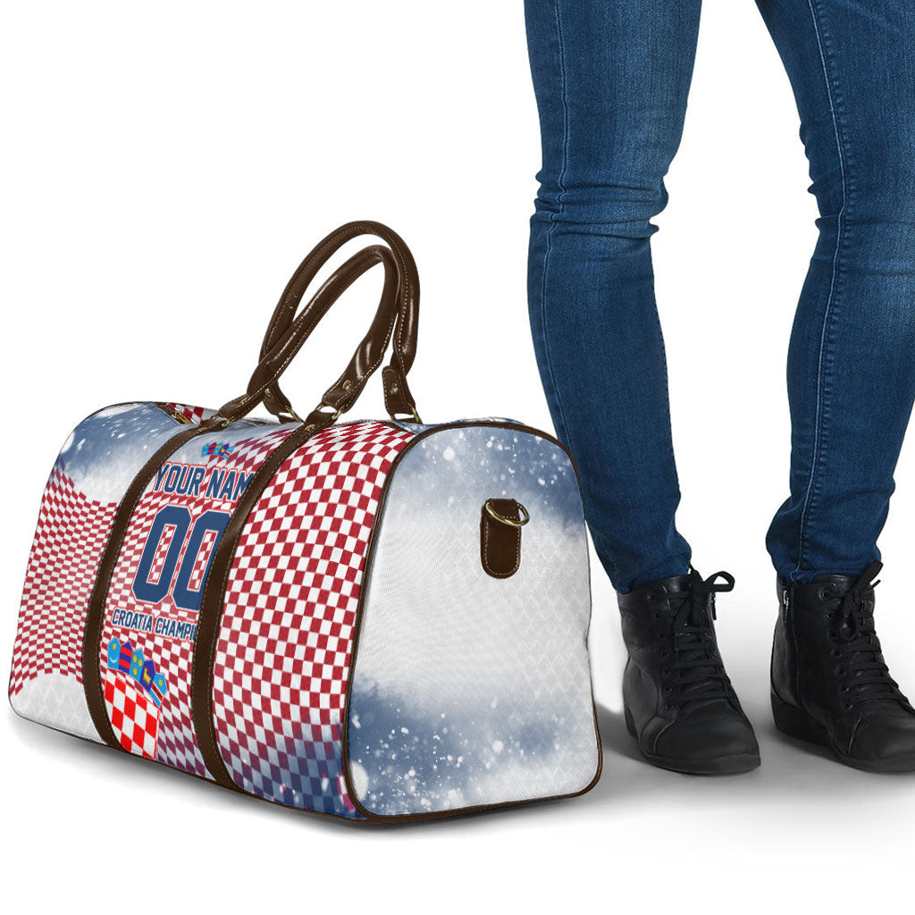 Personalized Croatia Football Eagle Mascot Travel Bag Checkerboard Pattern - Accent Splatters