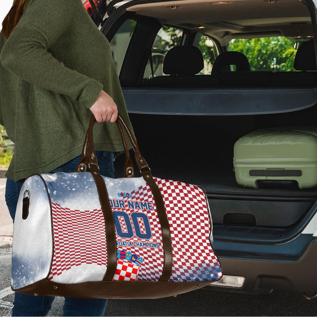 Personalized Croatia Football Eagle Mascot Travel Bag Checkerboard Pattern - Accent Splatters