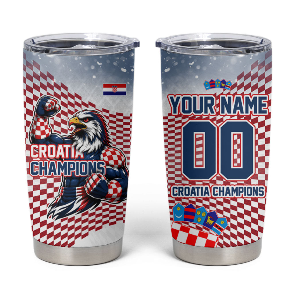Personalized Croatia Football Eagle Mascot Tumbler Cup Checkerboard Pattern - Accent Splatters