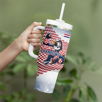 Personalized Croatia Football Eagle Mascot Tumbler With Handle Checkerboard Pattern - Accent Splatters