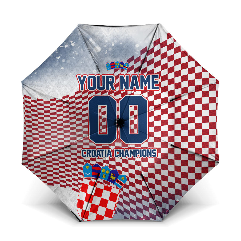 Personalized Croatia Football Eagle Mascot Umbrella Checkerboard Pattern - Accent Splatters