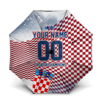 Personalized Croatia Football Eagle Mascot Umbrella Checkerboard Pattern - Accent Splatters