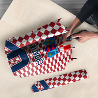 Personalized Croatia Football Eagle Mascot Umbrella Checkerboard Pattern - Accent Splatters