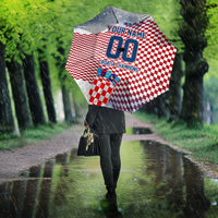 Personalized Croatia Football Eagle Mascot Umbrella Checkerboard Pattern - Accent Splatters