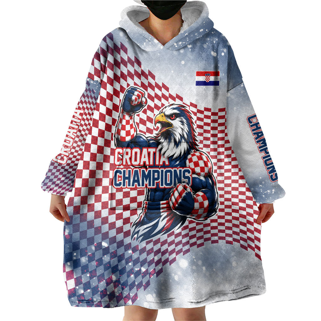 Personalized Croatia Football Eagle Mascot Wearable Blanket Hoodie Checkerboard Pattern - Accent Splatters