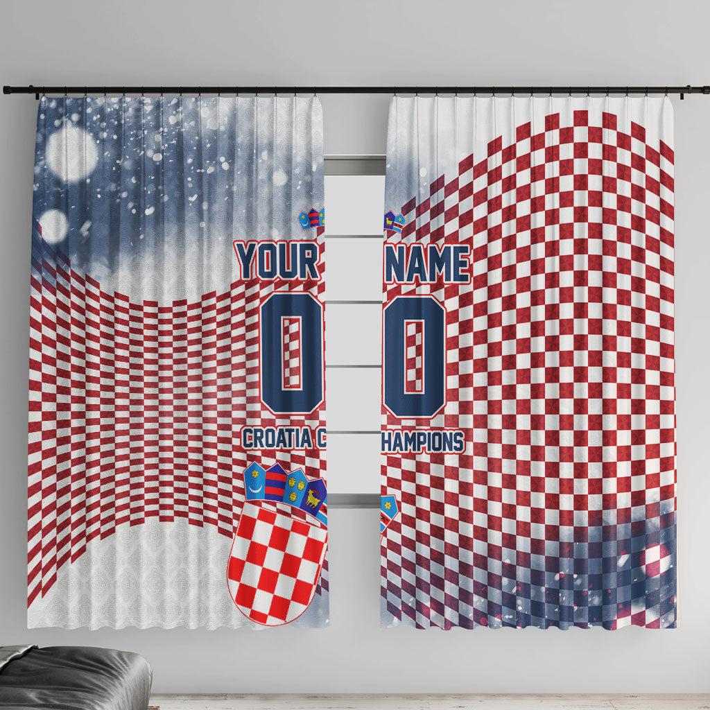 Personalized Croatia Football Eagle Mascot Window Curtain Checkerboard Pattern - Accent Splatters