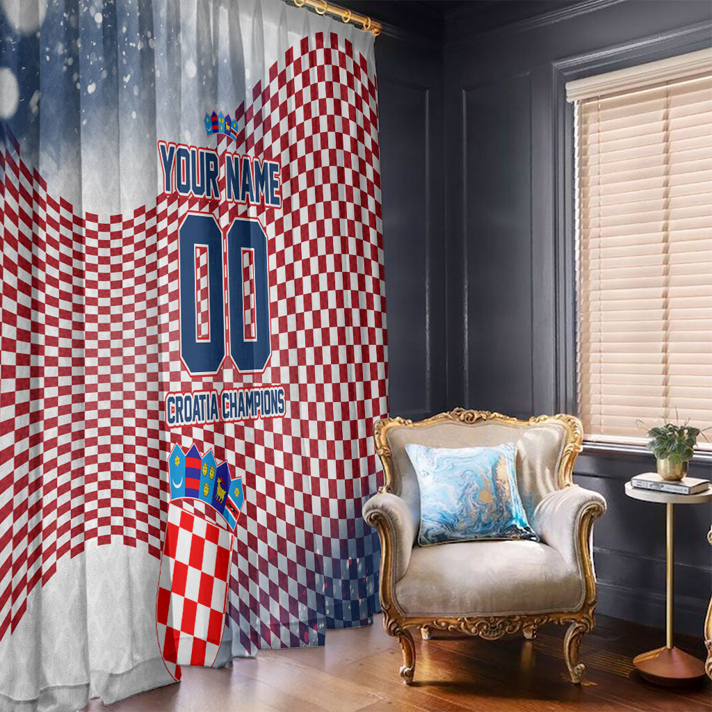 Personalized Croatia Football Eagle Mascot Window Curtain Checkerboard Pattern - Accent Splatters