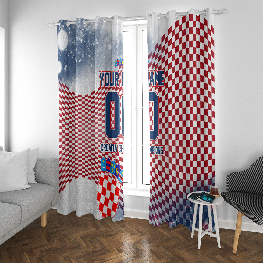 Personalized Croatia Football Eagle Mascot Window Curtain Checkerboard Pattern - Accent Splatters