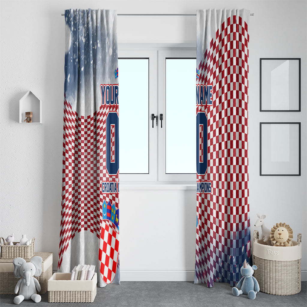 Personalized Croatia Football Eagle Mascot Window Curtain Checkerboard Pattern - Accent Splatters