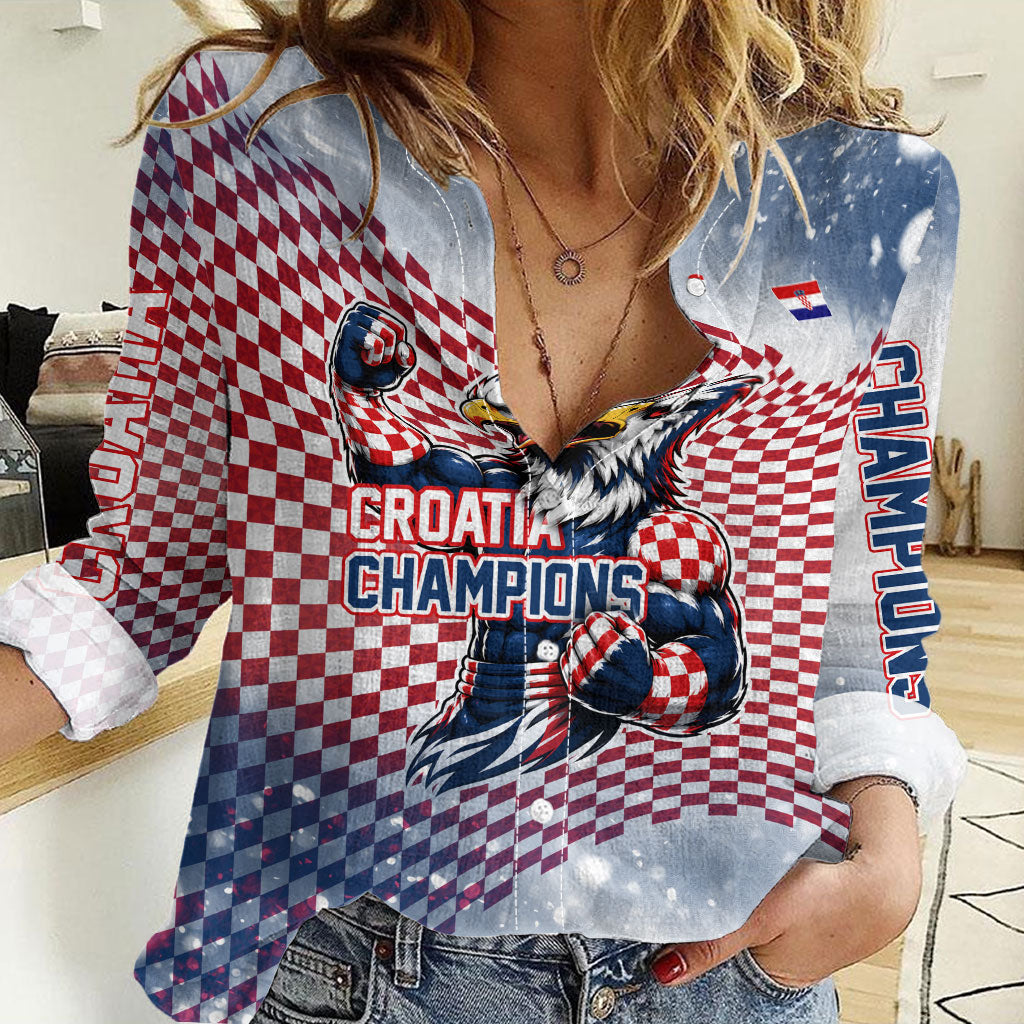 Personalized Croatia Football Eagle Mascot Women Casual Shirt Checkerboard Pattern - Accent Splatters