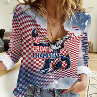 Personalized Croatia Football Eagle Mascot Women Casual Shirt Checkerboard Pattern - Accent Splatters
