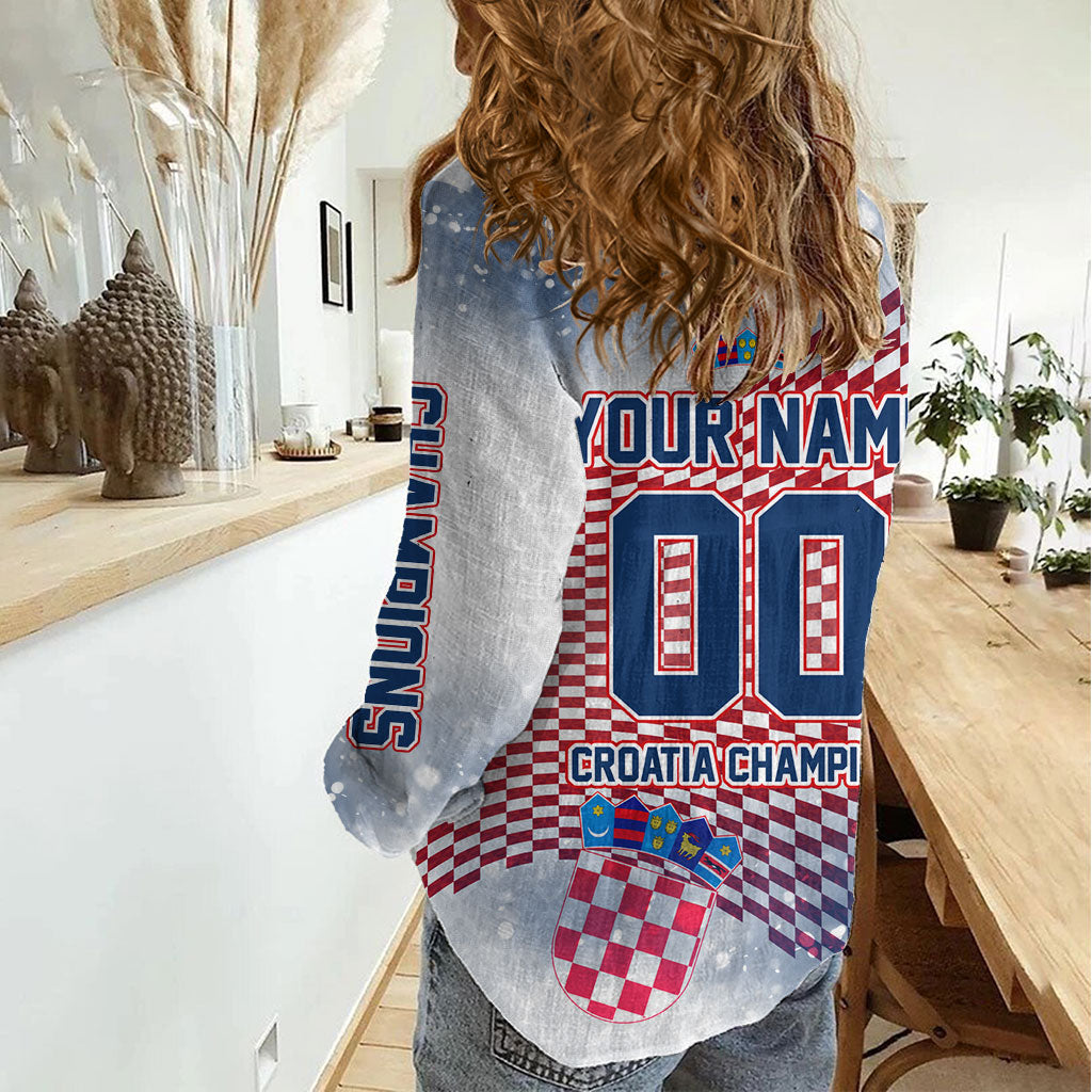 Personalized Croatia Football Eagle Mascot Women Casual Shirt Checkerboard Pattern - Accent Splatters