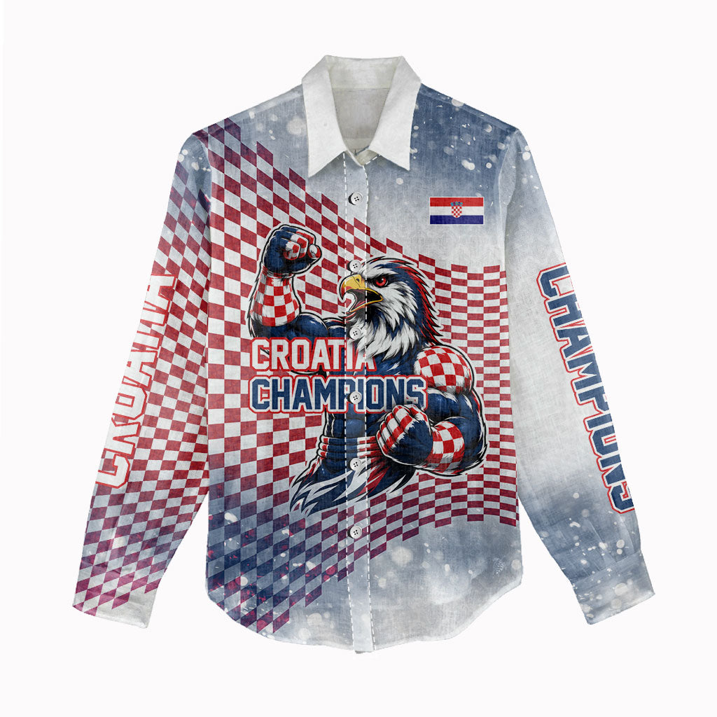 Personalized Croatia Football Eagle Mascot Women Casual Shirt Checkerboard Pattern - Accent Splatters