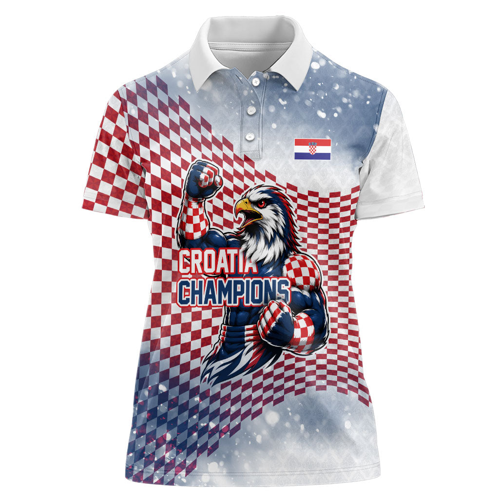 Personalized Croatia Football Eagle Mascot Women Polo Shirt Checkerboard Pattern - Accent Splatters