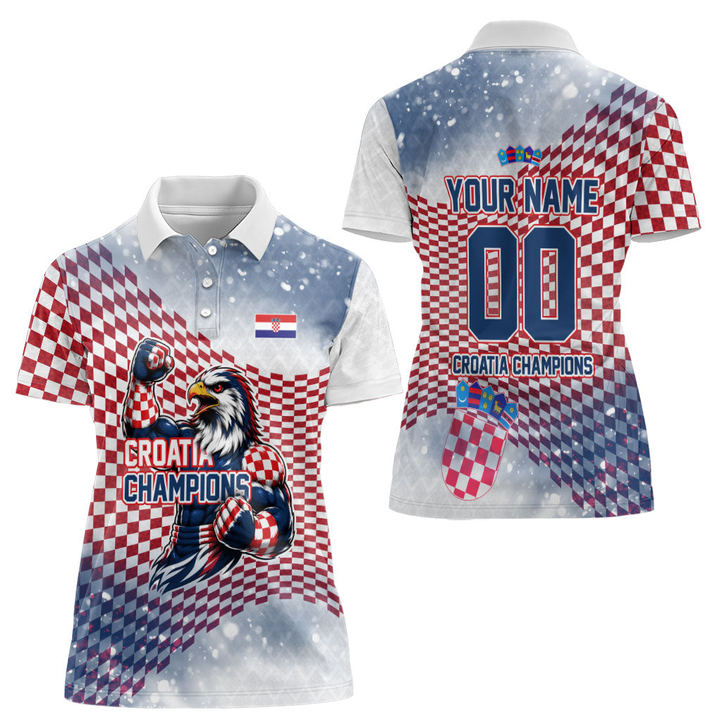 Personalized Croatia Football Eagle Mascot Women Polo Shirt Checkerboard Pattern - Accent Splatters