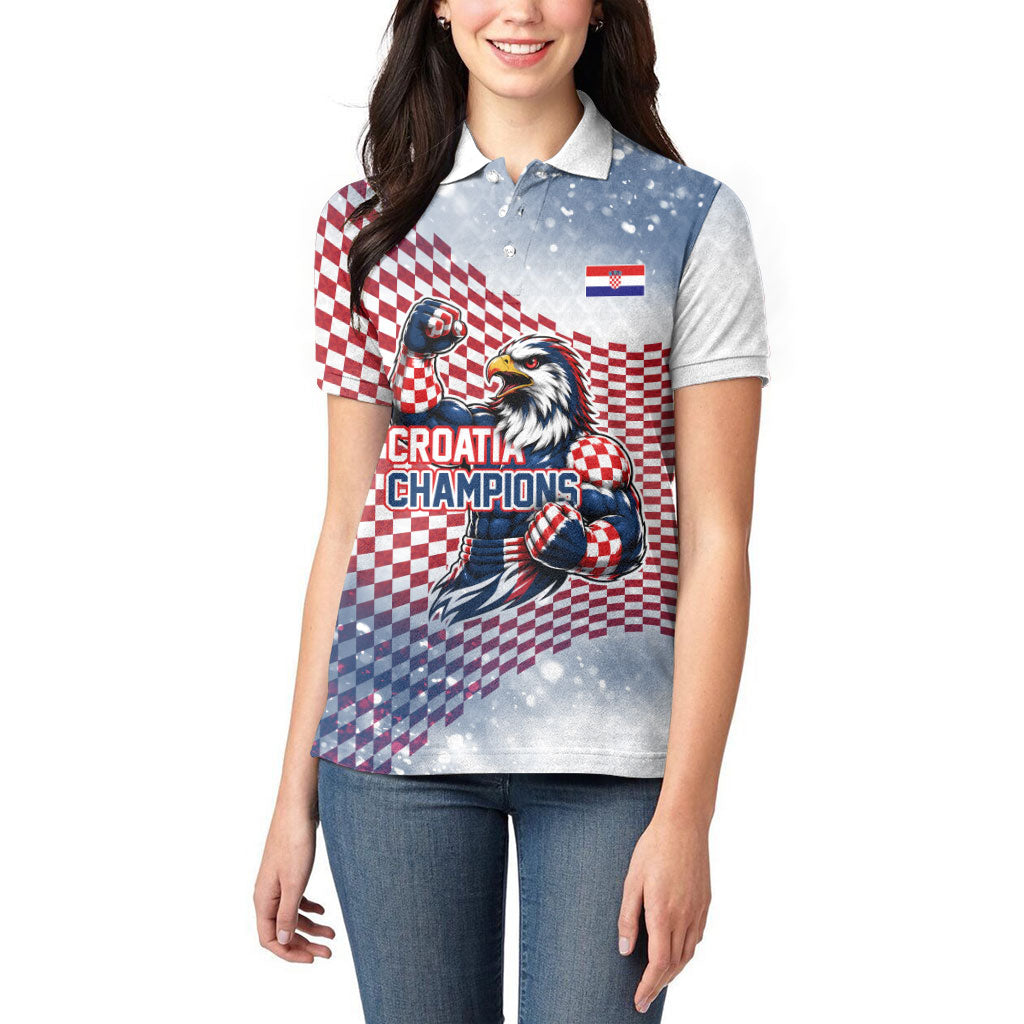 Personalized Croatia Football Eagle Mascot Women Polo Shirt Checkerboard Pattern - Accent Splatters