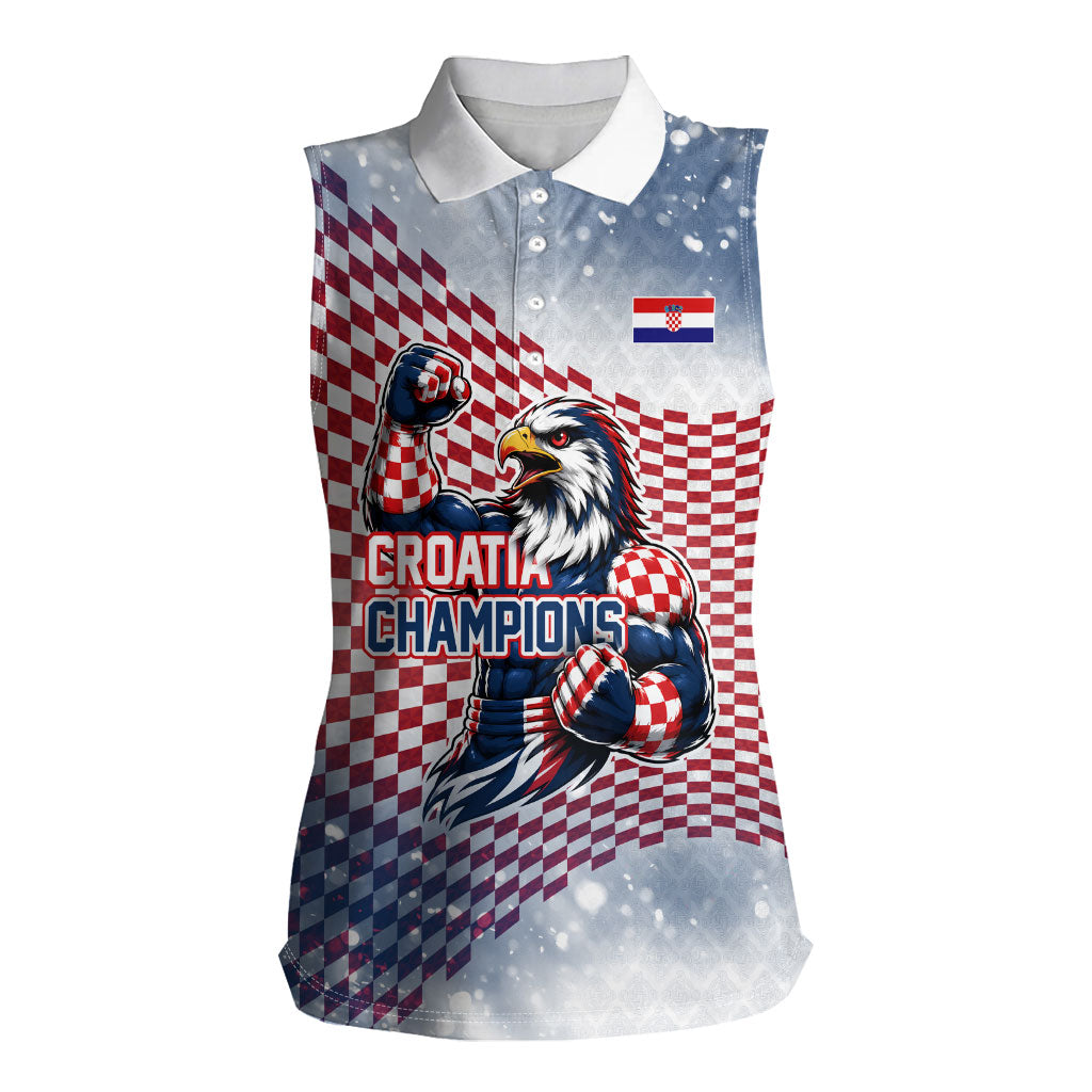 Personalized Croatia Football Eagle Mascot Women Sleeveless Polo Shirt Checkerboard Pattern - Accent Splatters