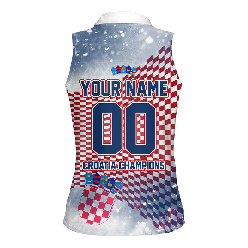 Personalized Croatia Football Eagle Mascot Women Sleeveless Polo Shirt Checkerboard Pattern - Accent Splatters