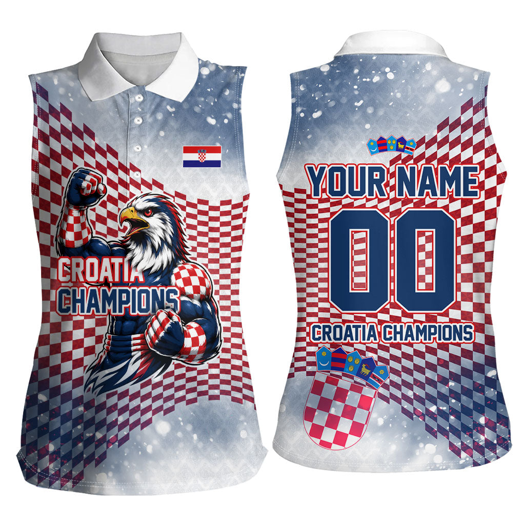 Personalized Croatia Football Eagle Mascot Women Sleeveless Polo Shirt Checkerboard Pattern - Accent Splatters