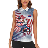 Personalized Croatia Football Eagle Mascot Women Sleeveless Polo Shirt Checkerboard Pattern - Accent Splatters