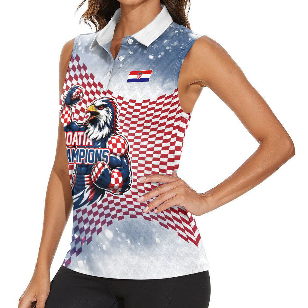 Personalized Croatia Football Eagle Mascot Women Sleeveless Polo Shirt Checkerboard Pattern - Accent Splatters