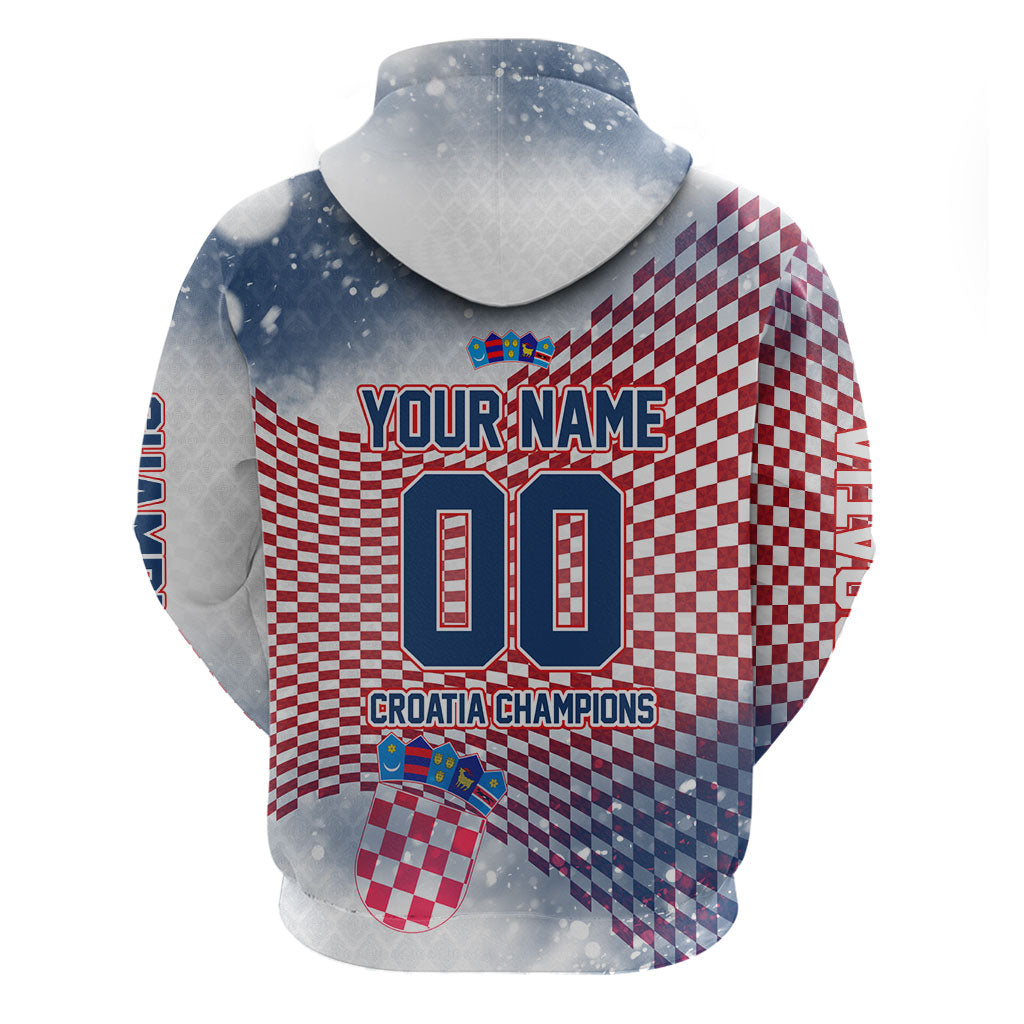 Personalized Croatia Football Eagle Mascot Zip Hoodie Checkerboard Pattern - Accent Splatters