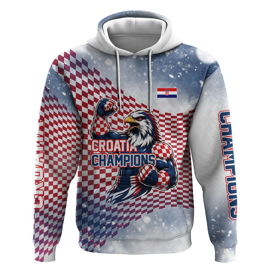 Personalized Croatia Football Eagle Mascot Zip Hoodie Checkerboard Pattern - Accent Splatters