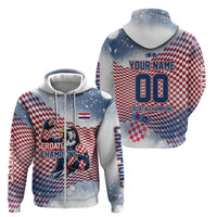 Personalized Croatia Football Eagle Mascot Zip Hoodie Checkerboard Pattern - Accent Splatters