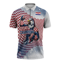 Personalized Croatia Football Eagle Mascot Zipper Polo Shirt Checkerboard Pattern - Accent Splatters