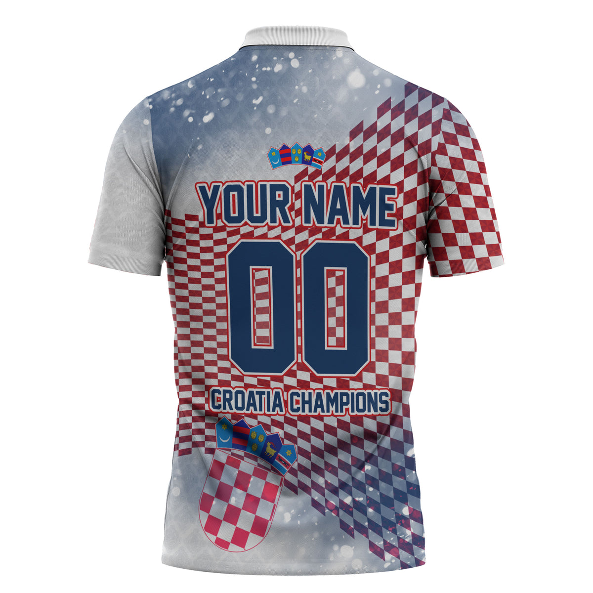 Personalized Croatia Football Eagle Mascot Zipper Polo Shirt Checkerboard Pattern - Accent Splatters