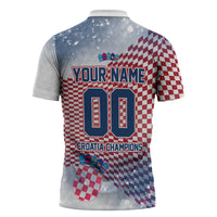 Personalized Croatia Football Eagle Mascot Zipper Polo Shirt Checkerboard Pattern - Accent Splatters