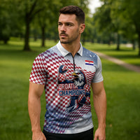 Personalized Croatia Football Eagle Mascot Zipper Polo Shirt Checkerboard Pattern - Accent Splatters