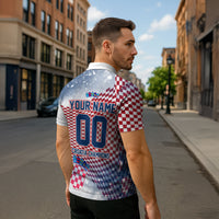 Personalized Croatia Football Eagle Mascot Zipper Polo Shirt Checkerboard Pattern - Accent Splatters