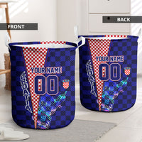 Personalized Croatia Football Laundry Basket Checkerboard Graphic - Golden Champion Trophy And Flag