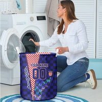 Personalized Croatia Football Laundry Basket Checkerboard Graphic - Golden Champion Trophy And Flag