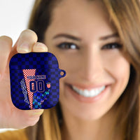Personalized Croatia Football AirPods Case Checkerboard Graphic - Golden Champion Trophy And Flag