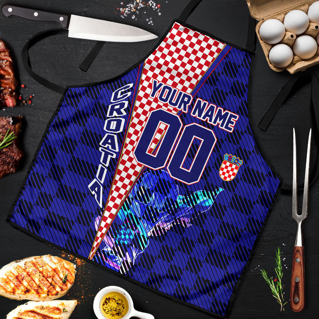Personalized Croatia Football Apron Checkerboard Graphic - Golden Champion Trophy And Flag
