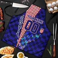 Personalized Croatia Football Apron Checkerboard Graphic - Golden Champion Trophy And Flag