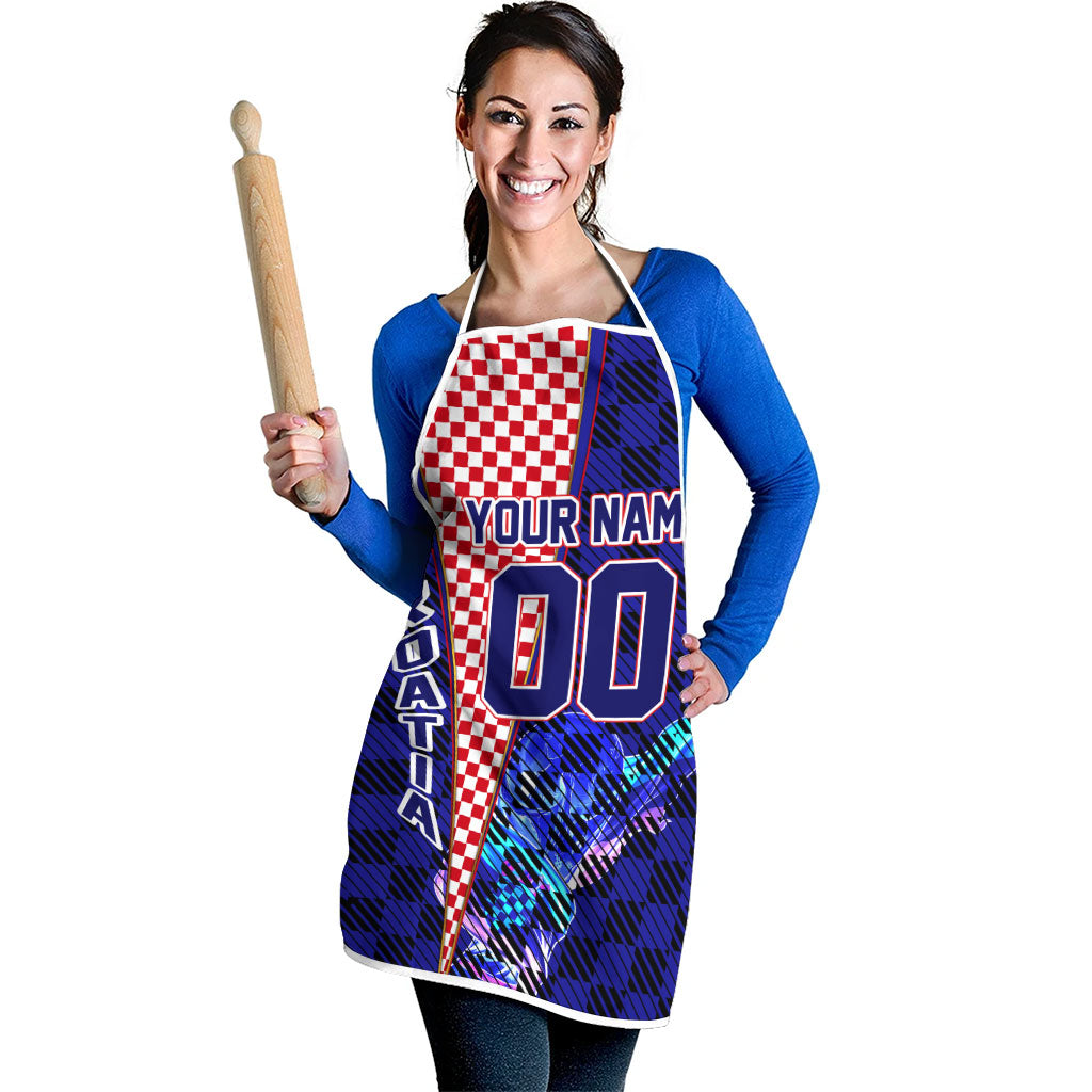 Personalized Croatia Football Apron Checkerboard Graphic - Golden Champion Trophy And Flag