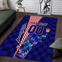Personalized Croatia Football Area Rug Checkerboard Graphic - Golden Champion Trophy And Flag