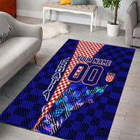 Personalized Croatia Football Area Rug Checkerboard Graphic - Golden Champion Trophy And Flag