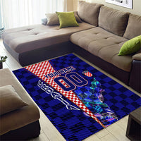 Personalized Croatia Football Area Rug Checkerboard Graphic - Golden Champion Trophy And Flag