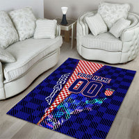 Personalized Croatia Football Area Rug Checkerboard Graphic - Golden Champion Trophy And Flag