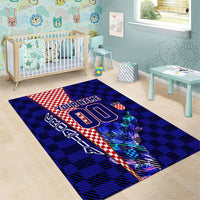 Personalized Croatia Football Area Rug Checkerboard Graphic - Golden Champion Trophy And Flag