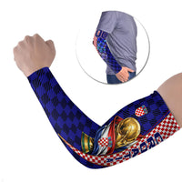 Personalized Croatia Football Arm Sleeves Checkerboard Graphic - Golden Champion Trophy And Flag
